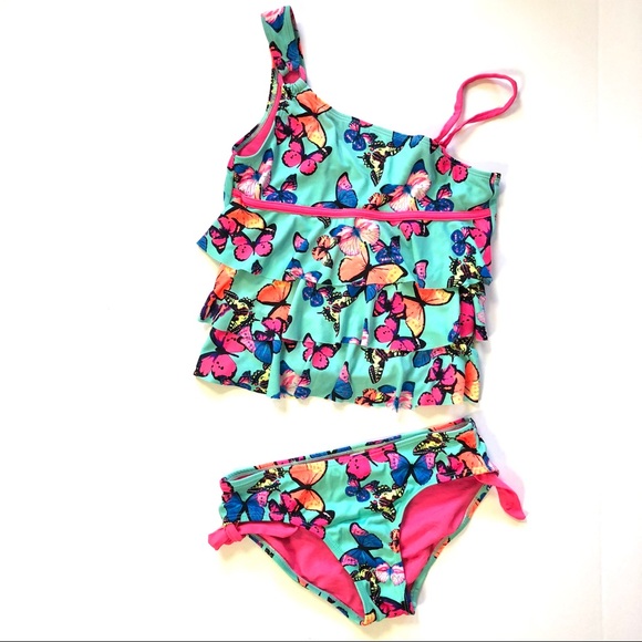 NWT JUSTICE Girl/'s Blue Floral Tropical Print 2-Pc Tankini Swimsuit Size 12